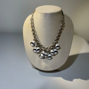 Vintage Oval Design White And Silver Tone Double Strand Necklace